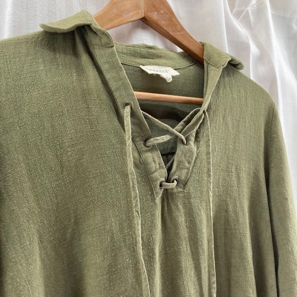 Everly Olive Green Lace Up Long Sleeve Top Casual‎ Shirt Women's - Picture 5 of 7
